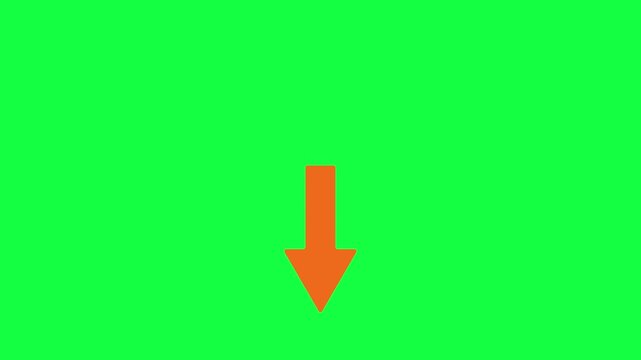Orange Down Arrow Animation with Downward Directional Indicator Movement on Green Screen Chroma Key Seamless Loop Motion Graphics