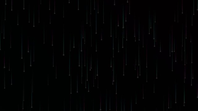 Abstract falling light streaks and digital rain on black background
