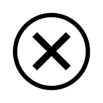 Black thin cancel mark inside circular frame icon.
