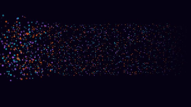 Abstract colorful digital particles dispersing on dark background