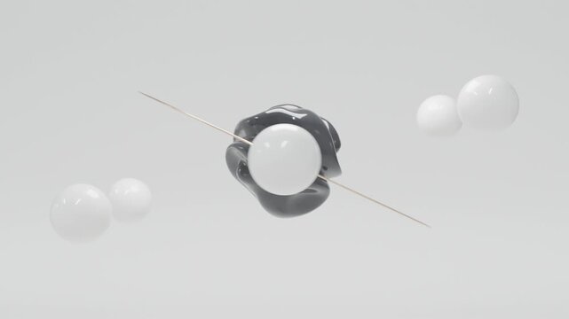 Contemporary abstract 3D animation with liquid black orb, metallic golden geometric accents and clean white space, minimal luxury motion background, seamless futuristic composition