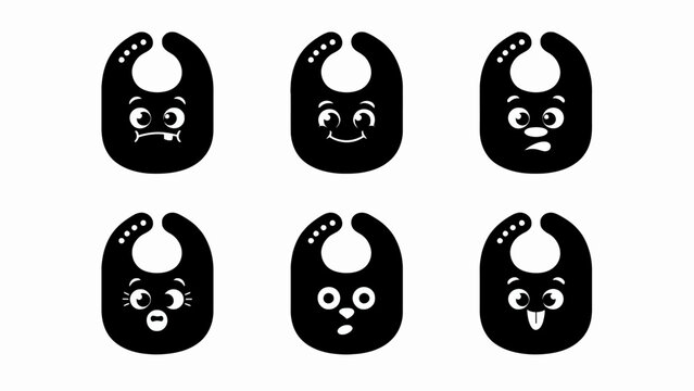 Cute Bib Faces: Happy, Sad, Surprised, Confused, Silly, Worried Emotions