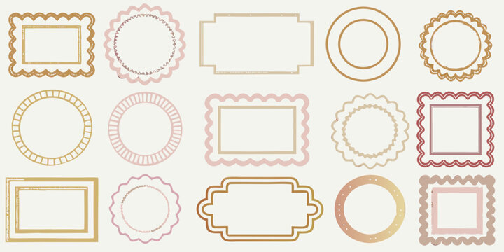 vintage decorative frames in elegant line art style shapes ovals rectangles scalloped border ornate pattern design illustration vector graphic retro classic