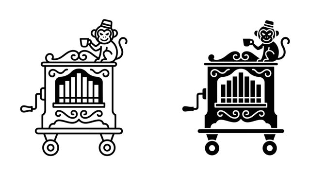 Monkey organ grinder vintage illustration