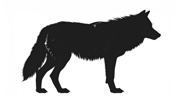 Dark wolf silhouette standing on a white background.
