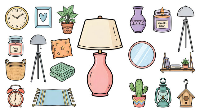Colorful home decor objects and furniture