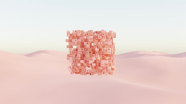 Contemporary abstract animation with geometric 3D elements in a minimalist environment, premium digital render, seamless motion design, clean modern composition for branding and presentations
