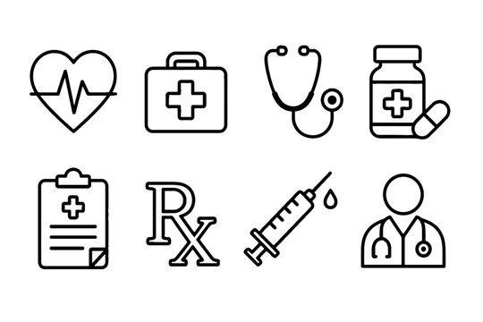 Medical line icon set with healthcare and pharmacy symbols