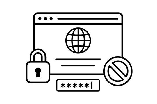 Secure website access and password protection line icon