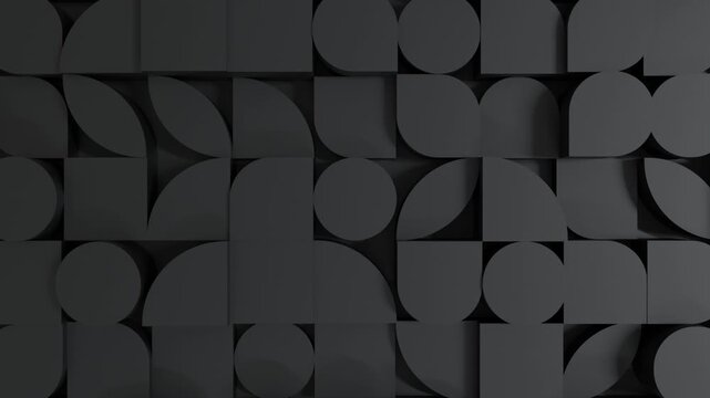 Realistic abstract 3D animation with geometric elements in a dark modern environment, seamless loop, elegant minimalist motion graphics, premium digital composition