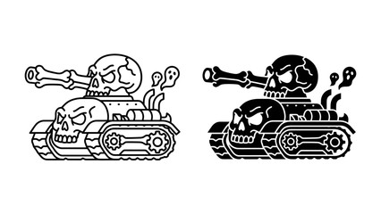 Sinister Battle Machine: A menacing tank depicted with a skull for a turret and driver's cabin, exuding a dark and aggressive aura with phantom-like smoke billowing behind. © Md