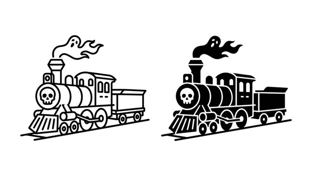 Spooky Locomotive Icon: A stylized steam locomotive featuring a skull emblem on the front and ghostly smoke emanating from its chimney.