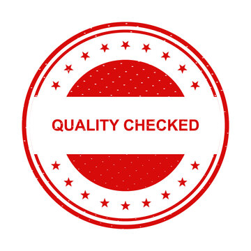 Quality checked red circular stamp with stars illustration