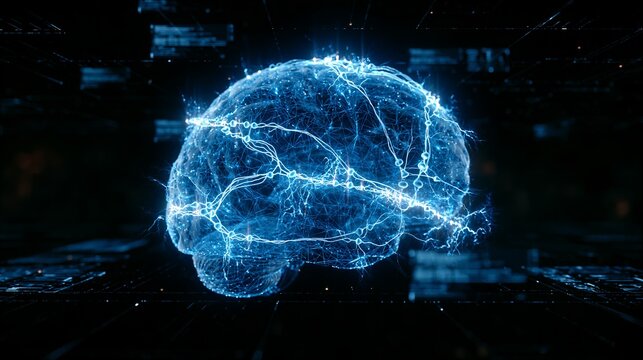 Human Brain Anatomy 3D Render with Glowing Purple Neural Pathways on Black Background