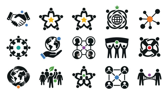 Diverse set of symbolizing global community, teamwork, and connection community