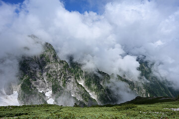 Fototapeta premium Climbing Mt. Karamatsu-dake, Nagano, Japan