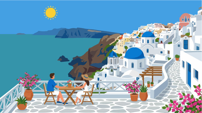 Couple sitting at outdoor dining table.