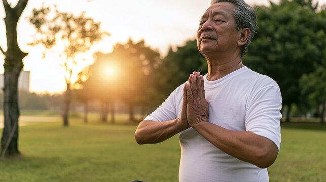 old man meditating in the park