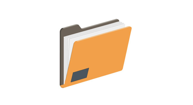 Isometric Orange File Folder with Documents for Data Management Icon