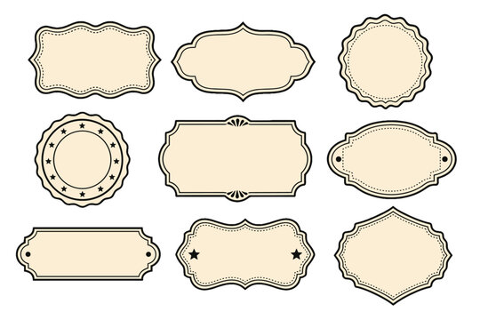 Set of vintage decorative label frames in beige and black