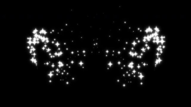 Glowing bokeh lights, fairy dust wand shimmer glitter transition on a black screen, magic sparkles glitter line stars, pixie dust path, magic line dust, christmas stars isolated, 4k loop
