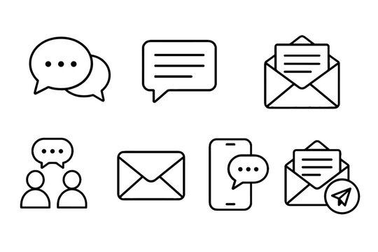 Messaging and email communication line icon set