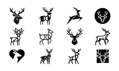 Minimalist deer icons set modern geometric stag and reindeer logo symbols vector © ABDUL STUDIO