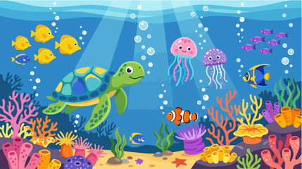 Obraz premium Green sea turtle swimming underwater ocean.