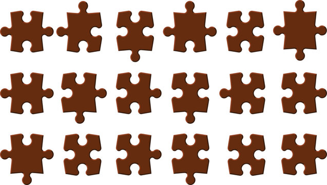 Brown Puzzle Piece Icon Set with Blank Jigsaw Symbols for Business Teamwork, Connection Solutions, Strategy Partnerships, and Educational Game Graphic Designs