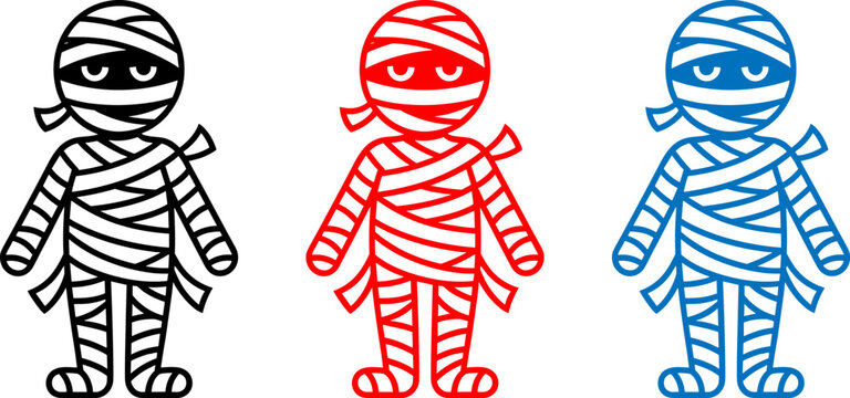 Halloween vector mummy icons in black red and blue for spooky designs and decorations