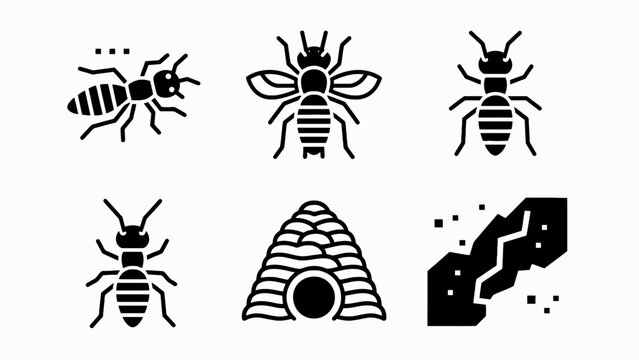Insect Icons: Ant, Bee, Termite, Hive, Soil Cracks - Vector Graphics