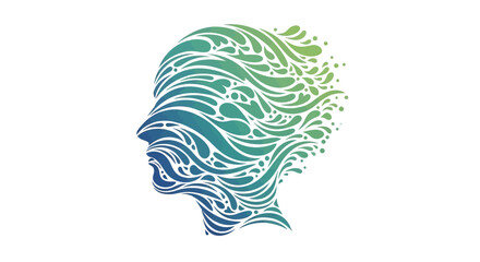 Obraz premium Stylized human head profile made of swirling green and blue waves