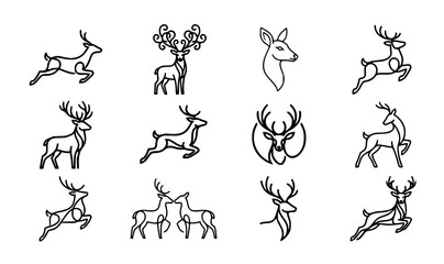 Deer line art icons collection elegant continuous line stag and reindeer vector © ABDUL STUDIO