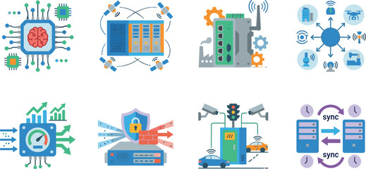 Industrial IoT and Smart Network Infrastructure Vector Bundle with AI and Cybersecurity Icons © Hello World