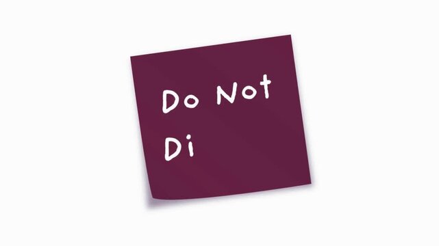Do not disturb sign handwritten text on purple sticky note animation