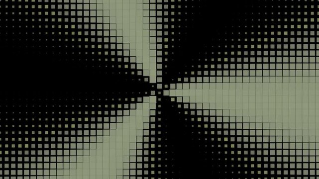Retro halftone pattern animation, vintage green pop art background, abstract geometric square grid with radial transition effect