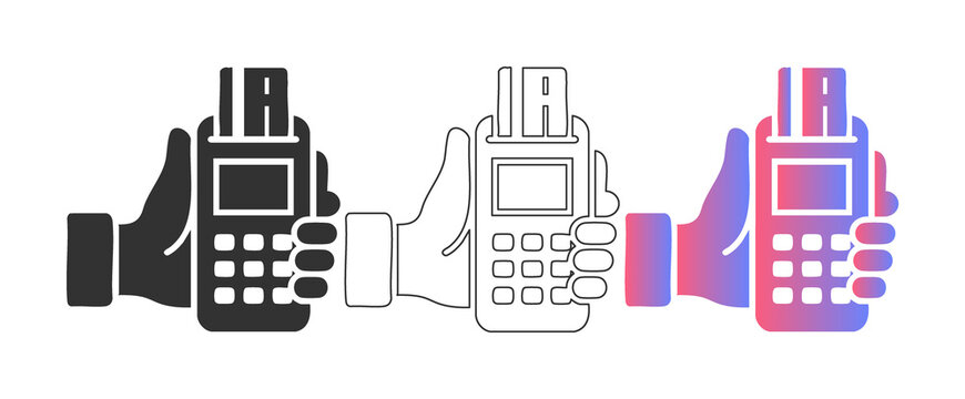 Retro mobile phones in silhouette, linear, and gradient styles