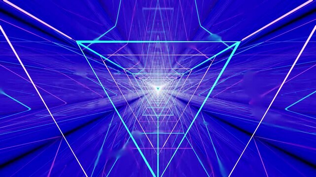Endless futuristic corridor with mirror walls and vibrant neon lighting, abstract geometric tunnel, cinematic sci fi environment, realistic 3D render, seamless motion graphics background with reflecti