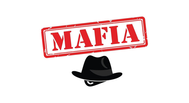 Mafia stamp with fedora hat silhouette against a white background silhouette