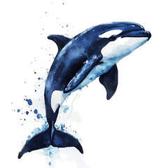 watercolor graphic of Orca illustration, isolated on a white background. © teralis