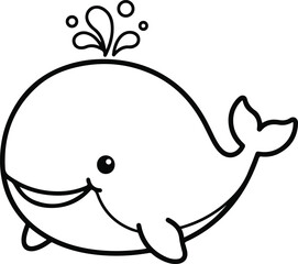 Fototapeta premium Cute Smiling Whale Coloring Page Outline Vector for Kids
