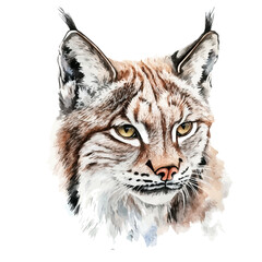 Naklejka premium Lynx, beautiful watercolor illustration, isolated on a white background, soft and delicate colors.