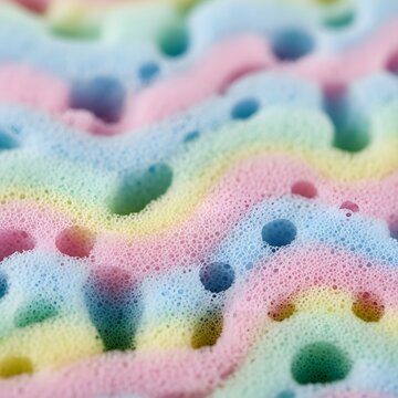 Abstract macro background of a colorful rainbow sponge with porous bubbly texture