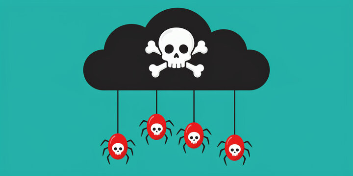 Poisonous threat illustration with red spiders and skull cloud symbol illustration halloween abstract negative pesticide isolated background creature venomous