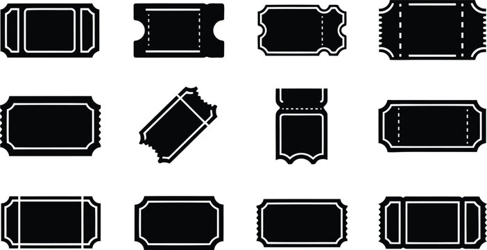 Raffle ticket icon set with admission pass templates for entertainment events and promotional campaigns
