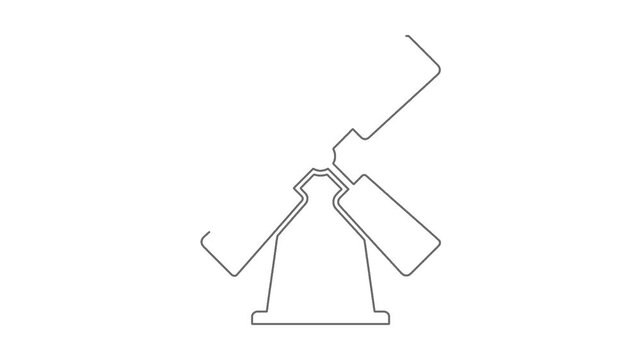 Animation of traditional windmill line drawing appearing on white.