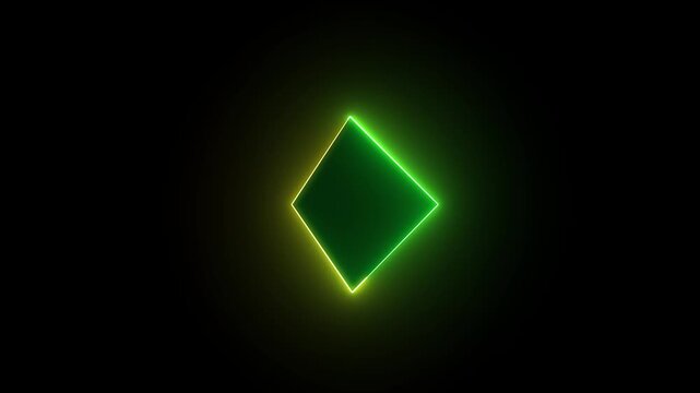 Abstract green neon diamond shape flickering on dark background creates dynamic geometric visual for digital displays high tech motion graphic loop.