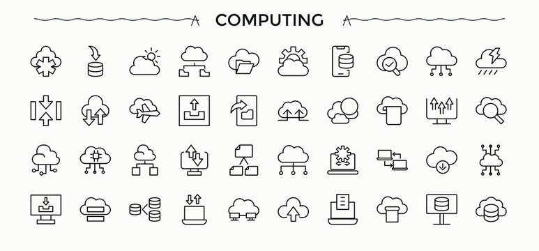 Computer line icon set. Thin web icons. Laptop icon. Contain linear symbols laptop, equipment, electronic, notebook, desktop, device, technology and more.
