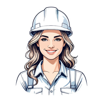 Woman construction worker in hard hat smiling confidently