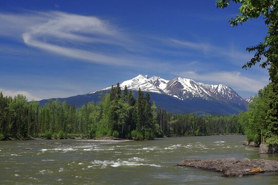 River and snow-capped mountains, Smithers, British Columbia, Trans Canada Highway, Canada